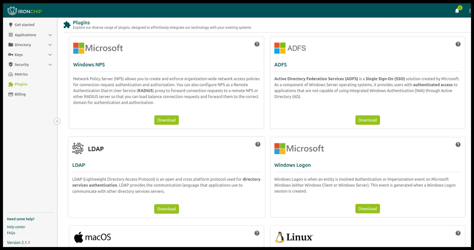 Apartado Plugins de la consola de Ironchip