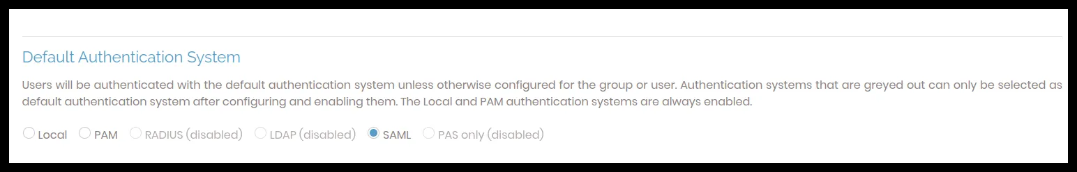 Settings con SAML como método de autenticación