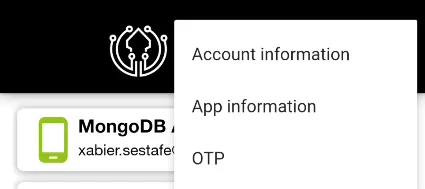 Drop-down menu with the Account information, App information and OTP options