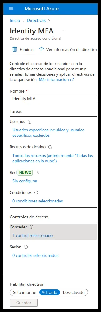 Configuración de usuarios y recursos de la política de acceso condicional