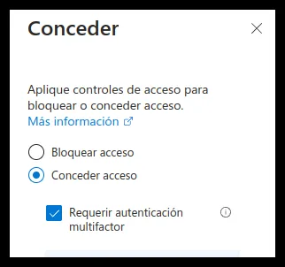 Opción Requerir autenticación multifactor en Conceder