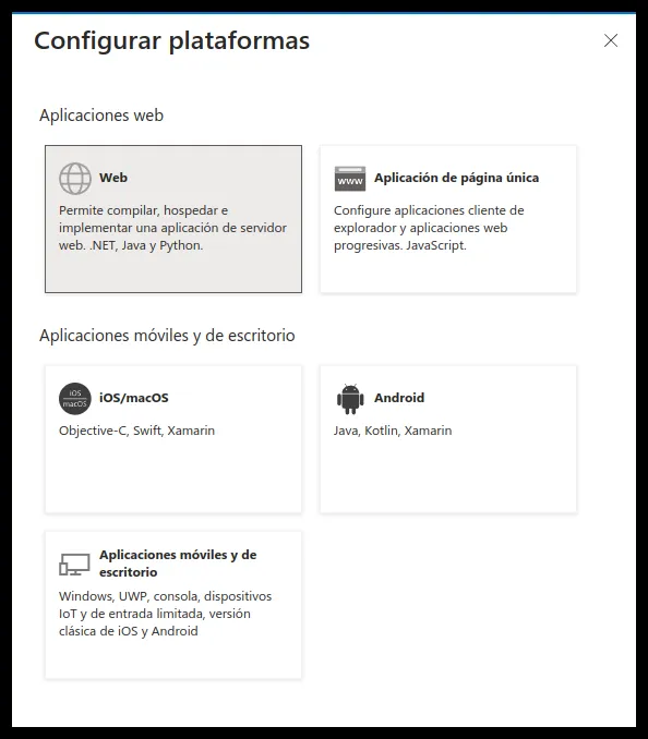 Selección de la plataforma Web