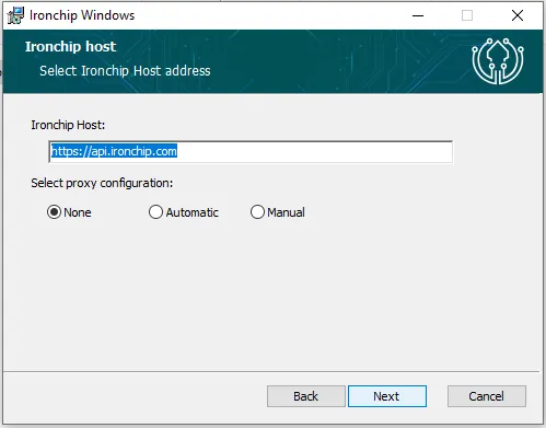 Pantalla de configuración del proxy del instalador