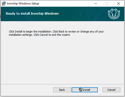Pantalla final del instalador con el botón Install
