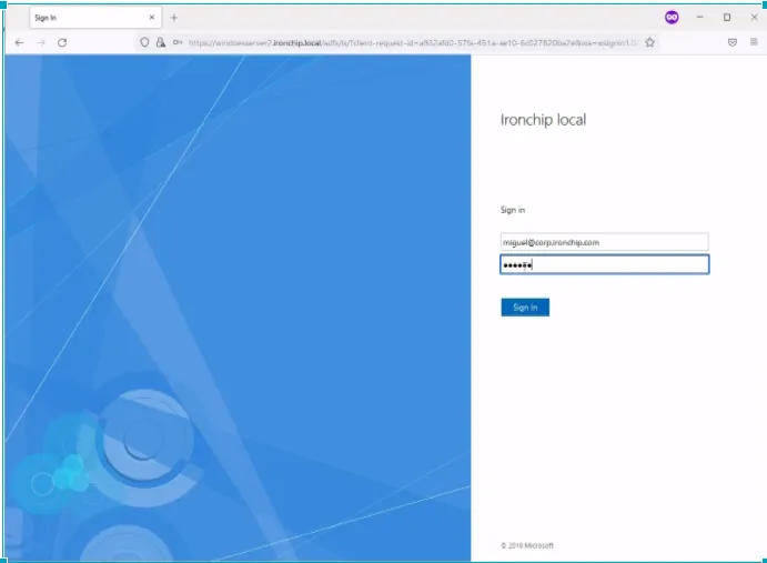 Página de inicio de sesión del servidor AD FS a la que redirige Microsoft 365