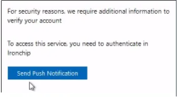Página de AD FS que pide autenticarse en Ironchip con el botón Send Push Notification