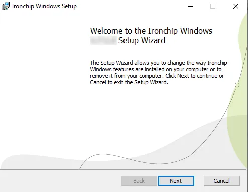 Pantalla de bienvenida del instalador de Windows con el botón Next