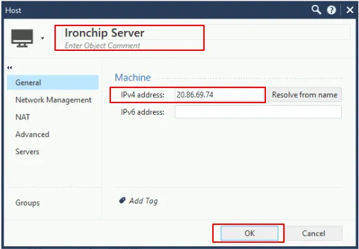 Host creado en la Smart Console