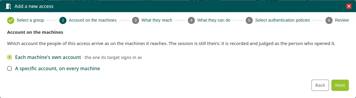 Account on the machines step of the access, with each machine’s own account or a fixed account