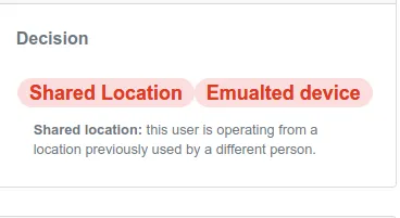 Bloque Decision de la consola con las etiquetas Shared Location y Emulated device