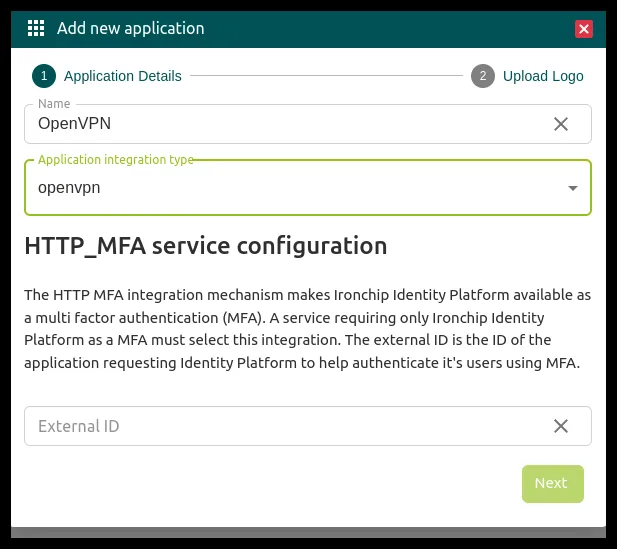Nueva aplicación con la integración MFA y la política