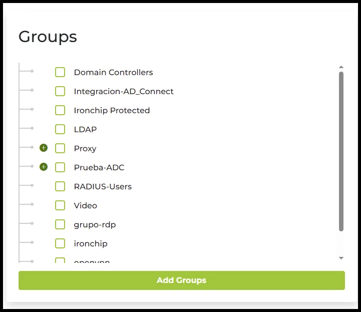 Directory group tree with the Add Groups button