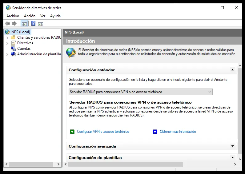 Ventana del Servidor de directivas de red