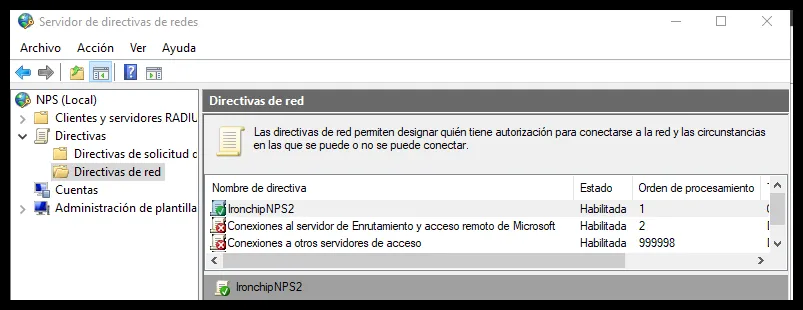 Lista de directivas de red