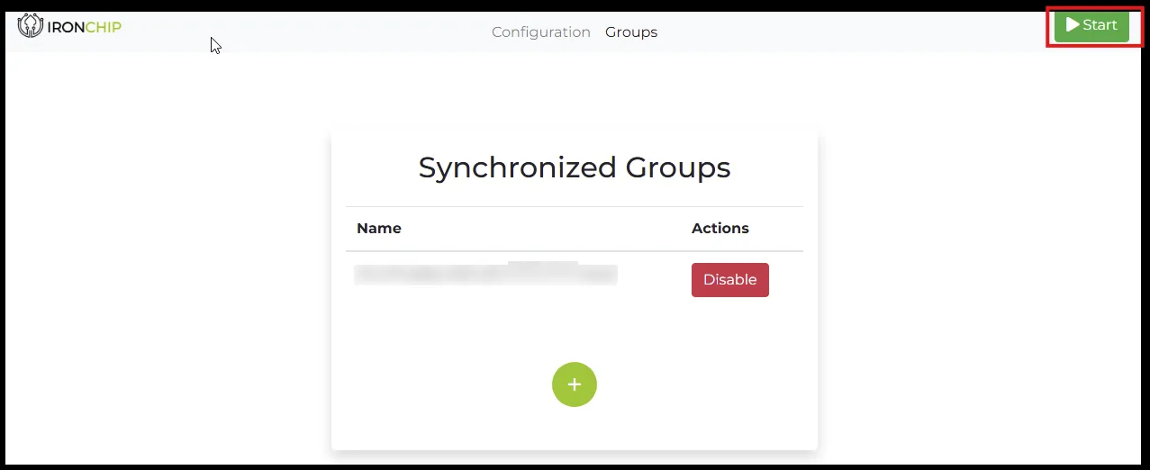 Synchronized Groups list and Start button to begin the synchronization