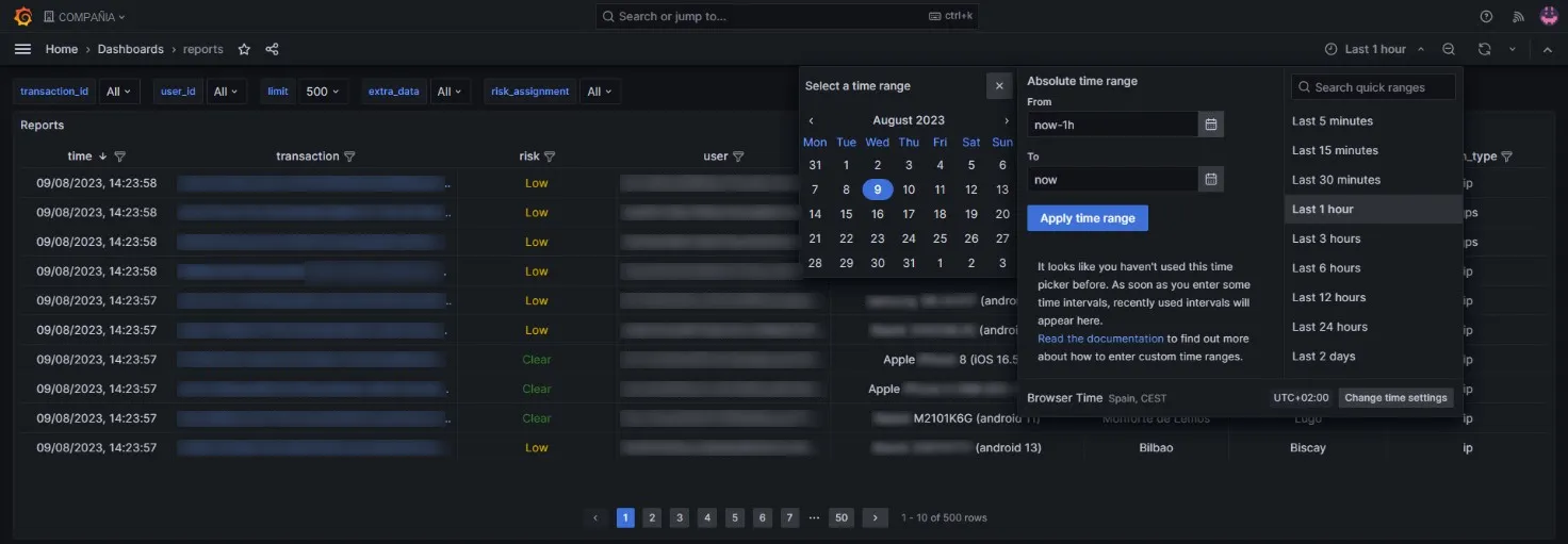 Selector de rango de tiempo absoluto con calendario