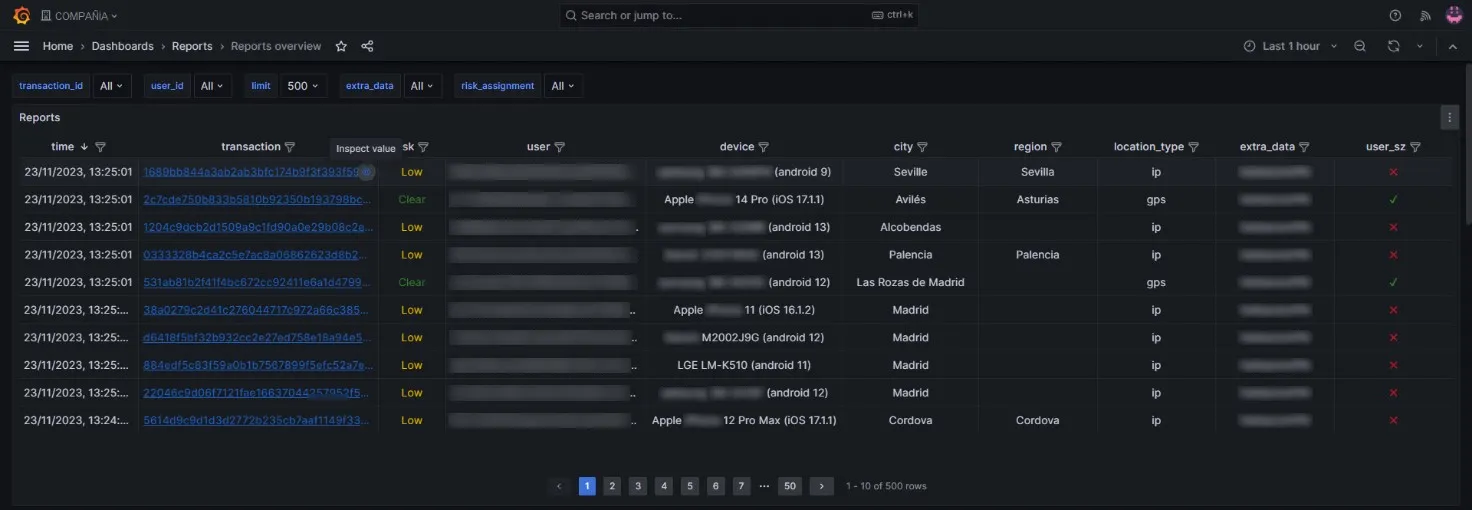 Tooltip Inspect value al pasar el ratón sobre un ID de transacción