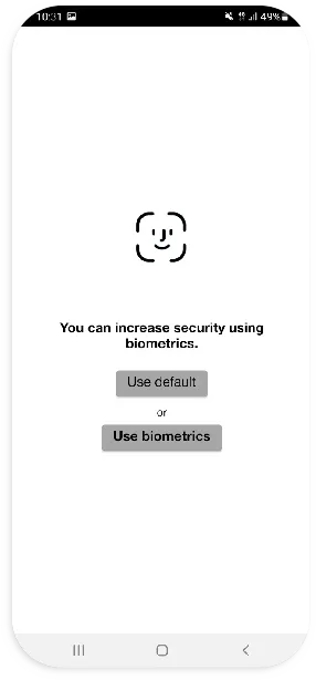 Pantalla de la aplicación para elegir si se usa biometría