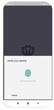 Aplicación de Ironchip pidiendo la biometría tras abrir la notificación