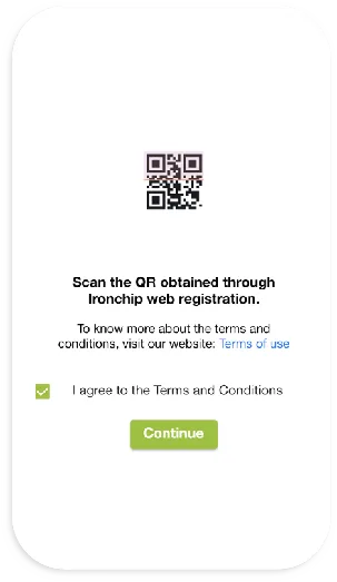 Aplicación de Ironchip escaneando el código QR de recuperación
