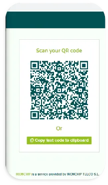 Llave offline generada, con el código QR y el botón Copy text code to clipboard