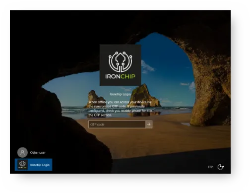 Offline Ironchip Login screen on Windows with the OTP code field