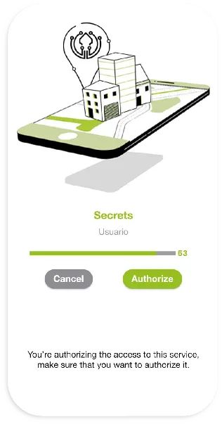 Pantalla de autorización de la aplicación de Ironchip, con los botones Cancel y Authorize