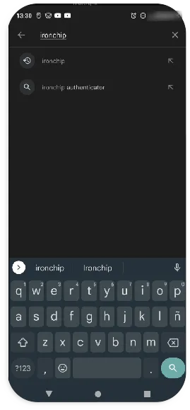 Barra de búsqueda de Play Store con el texto Ironchip