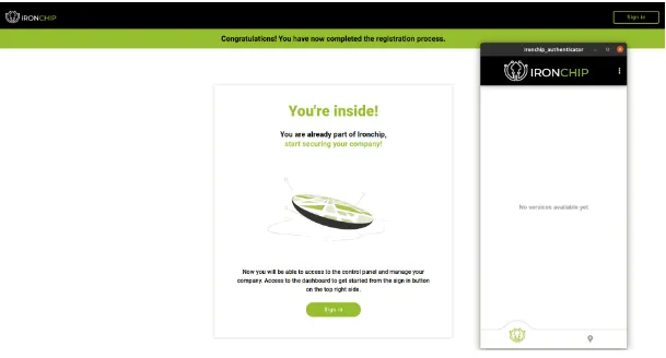Enrollment confirmation screen in the desktop application