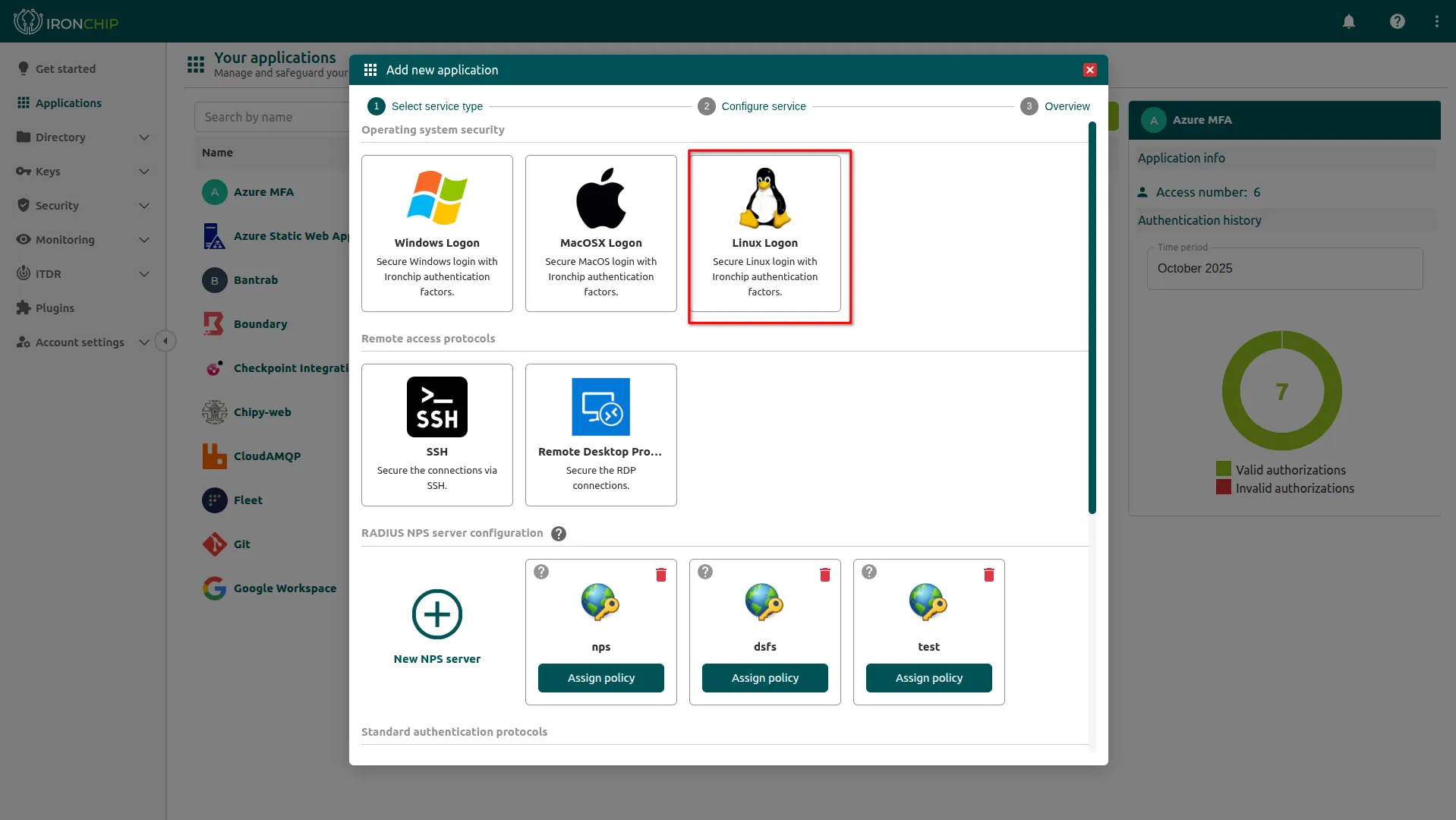 Selección del tipo de integración Linux Logon