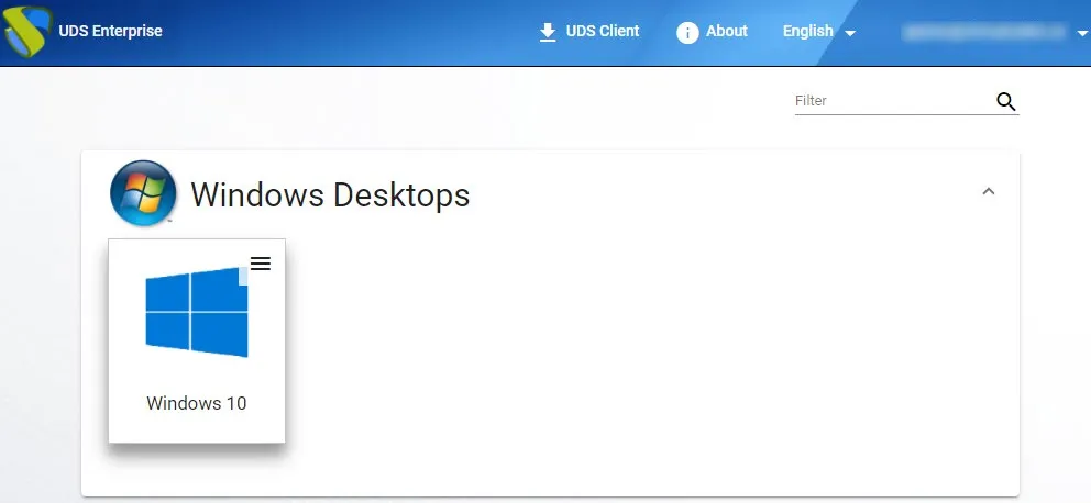 Página de servicios de UDS Enterprise tras iniciar sesión