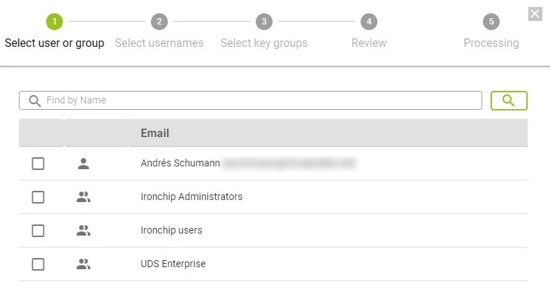 User or group selection
