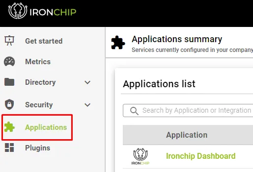 Sección SAML apps de la consola