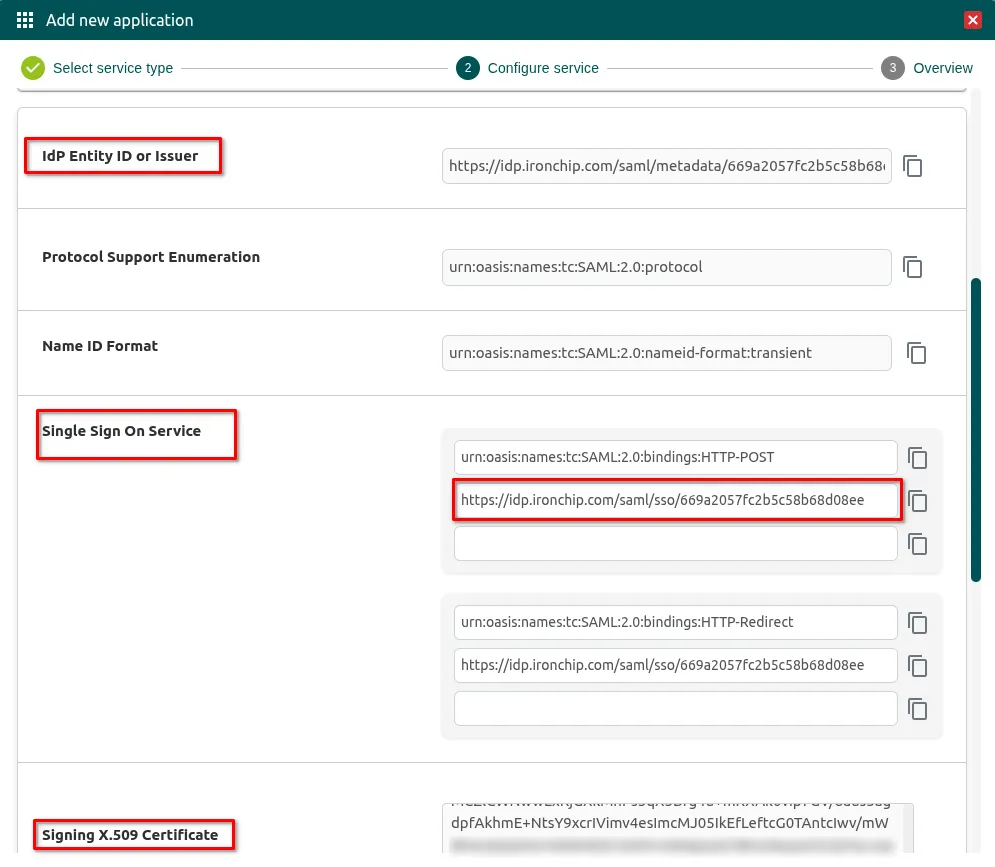Datos del Identity Provider en Ironchip