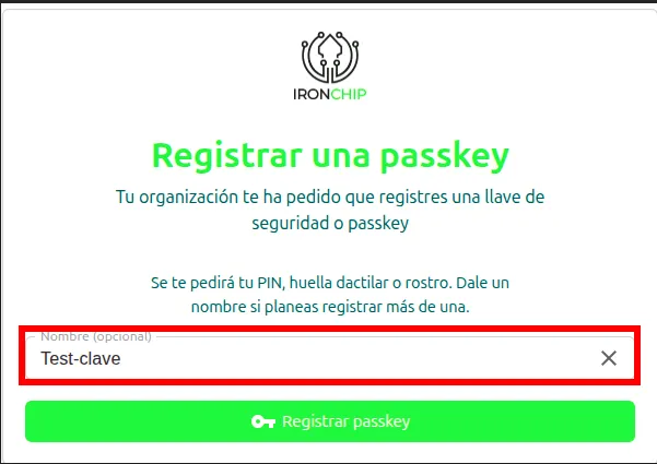 Campo para escribir el nombre de la clave