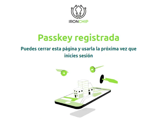 Mensaje de confirmación del registro de la clave FIDO2