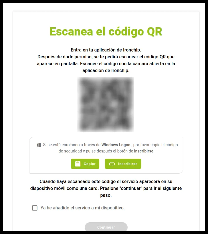 Página Escanea el código QR con el código que hay que escanear con la aplicación