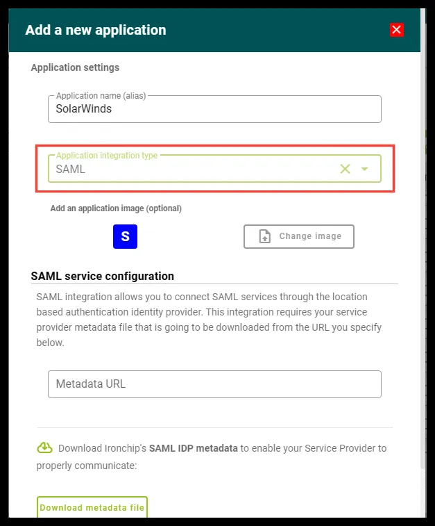 Creating the SAML application in the Ironchip admin console