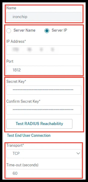 Formulario del servidor RADIUS en Citrix