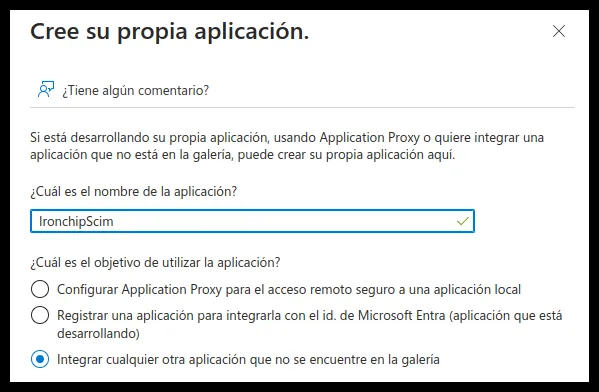 Application name and selected option
