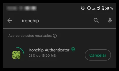 Progreso de la descarga e instalación de la aplicación