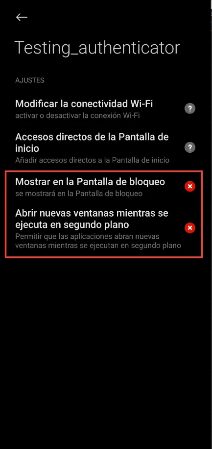 Permisos adicionales que solicita la aplicación en dispositivos Xiaomi