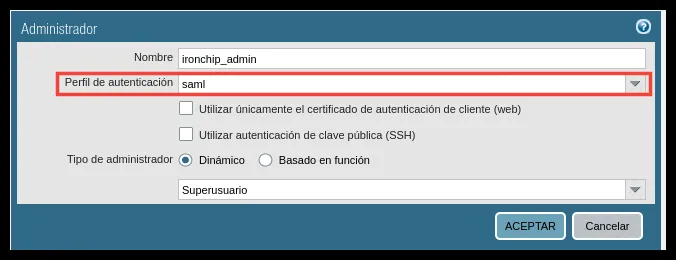 SAML authentication profile in the administrator