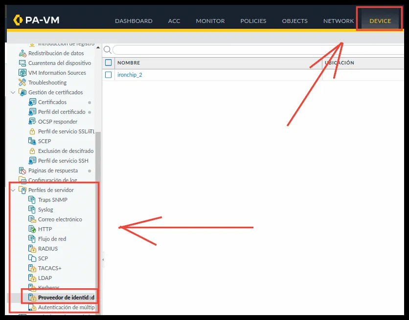 Device > Server Profiles > SAML Identity Provider menu