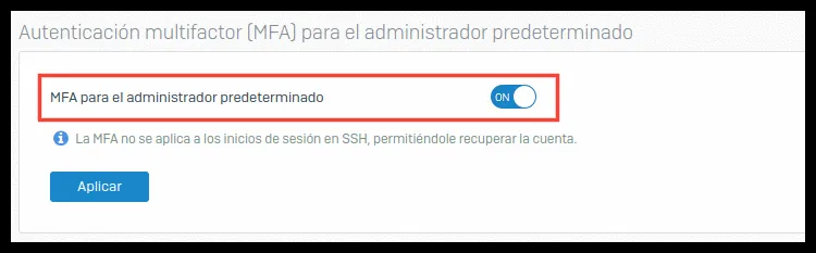 MFA for the default administrator option