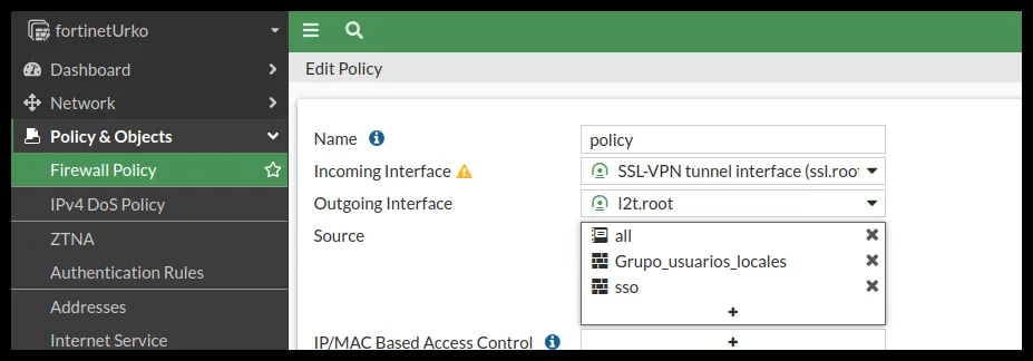 Grupo local añadido a la política de la VPN