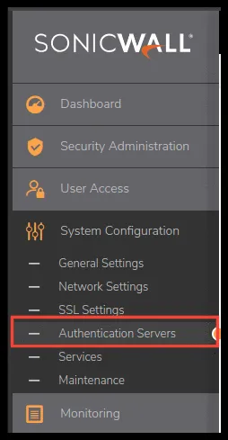 Apartado Authentication Servers en System Configuration