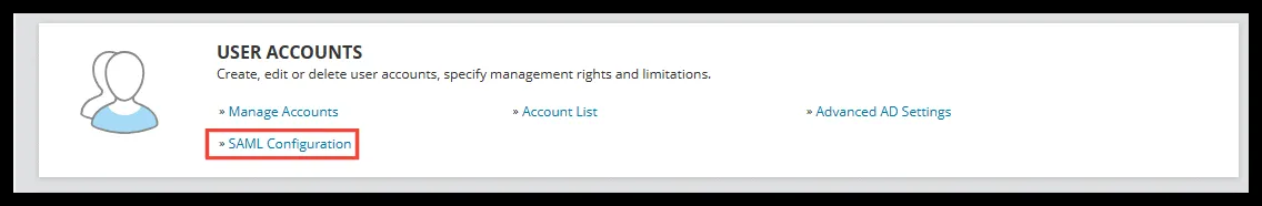 SAML Configuration under USER ACCOUNTS