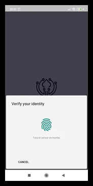 Aplicación de Ironchip pidiendo la biometría