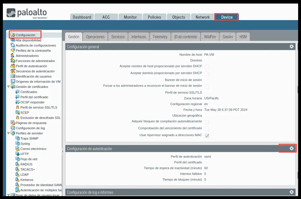 Authentication Settings section in Device > Setup